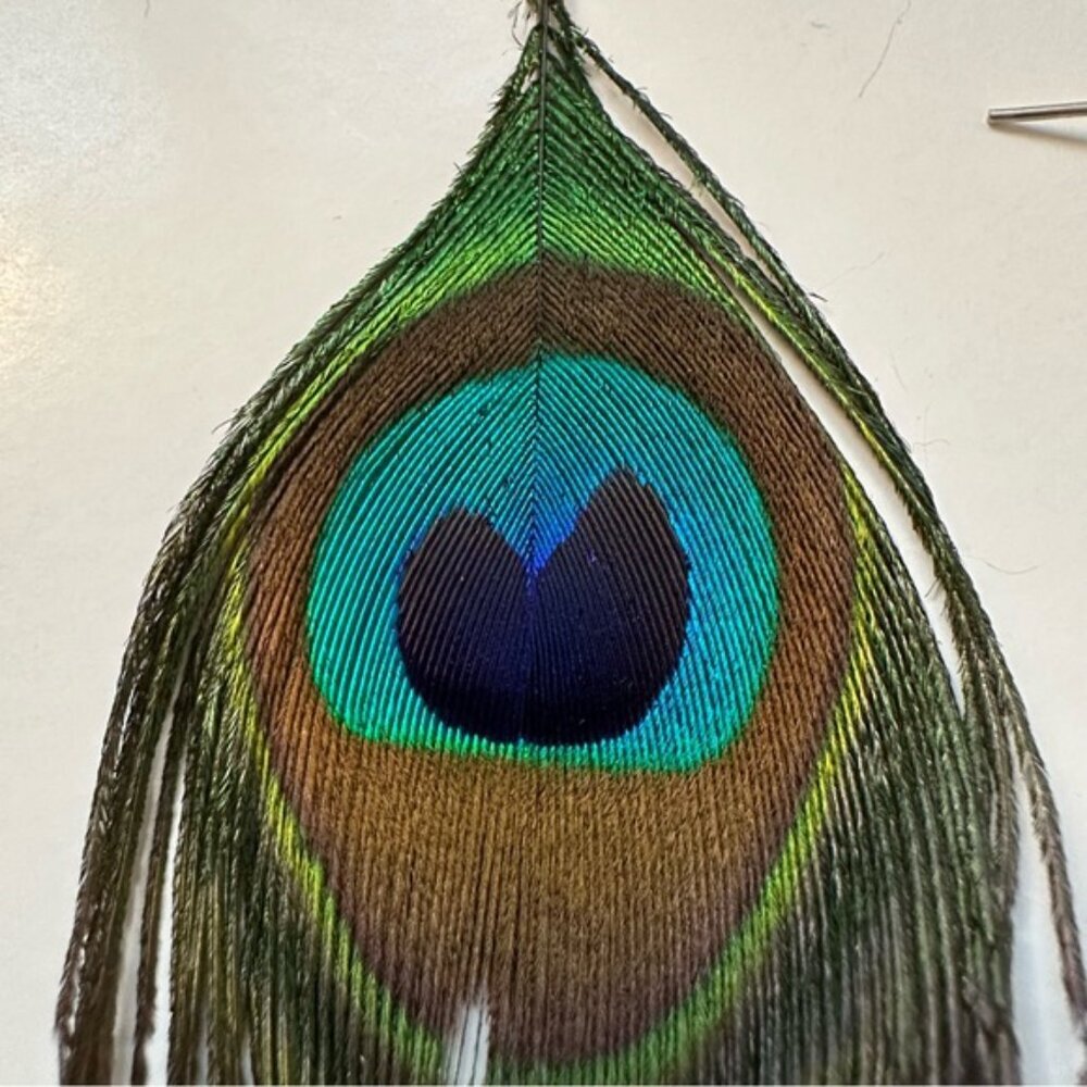 Peacock Feather Earrings Boho Chic Festival Jewelry - Picture 6 of 9